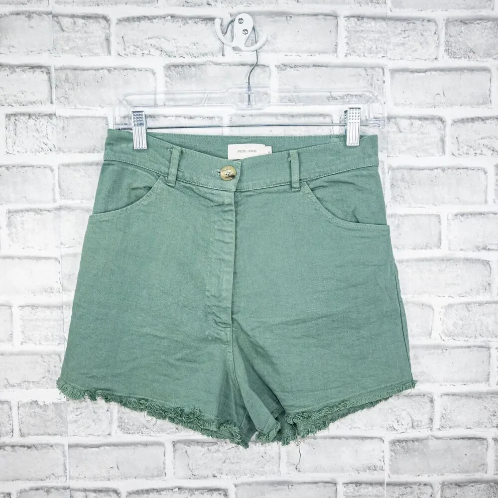 NICO NICO High Rise Cut off Shorts in Green Cotton Women's Size 8